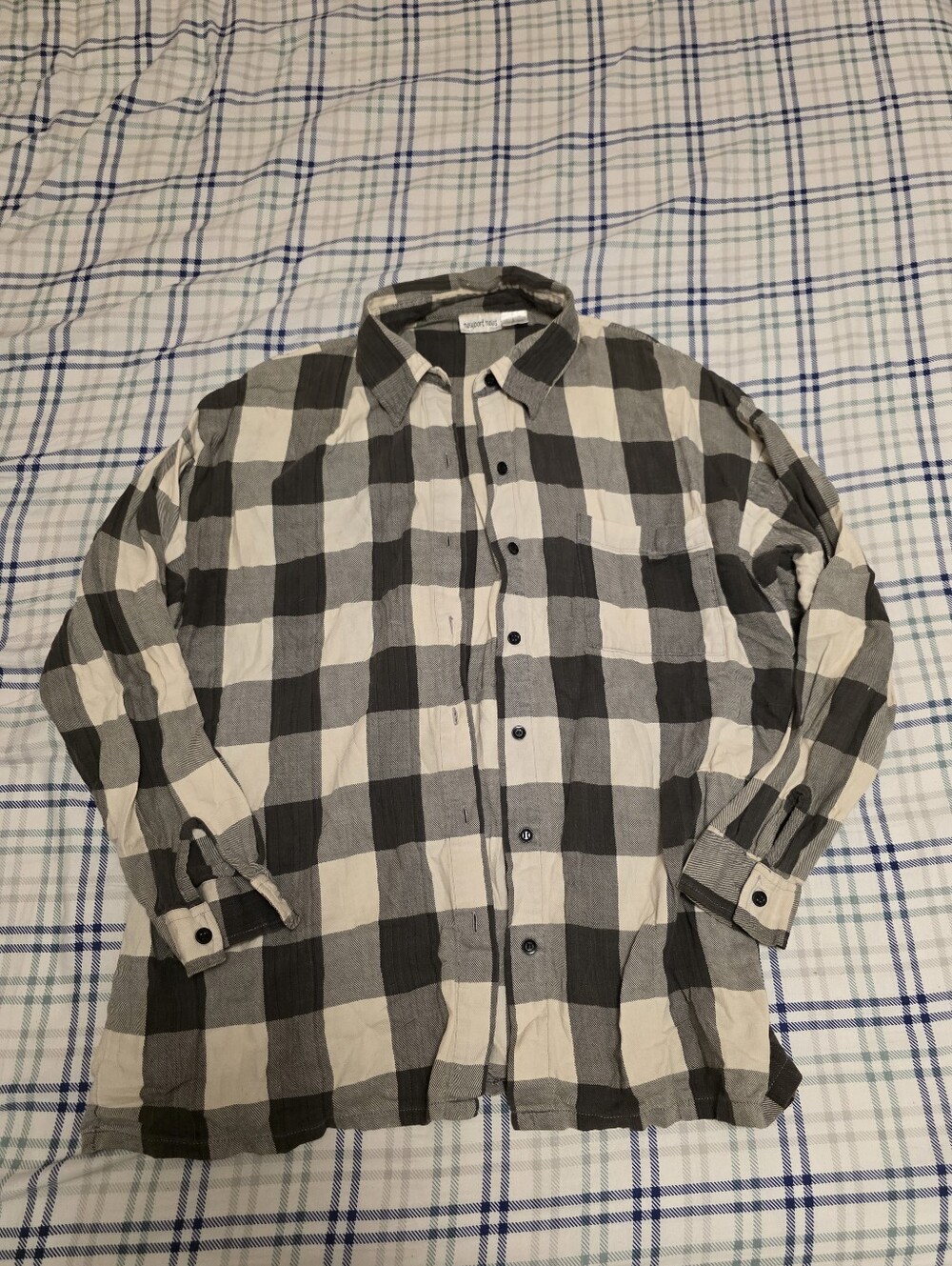 Newport News Black and White Large Check Button-Down Shirt